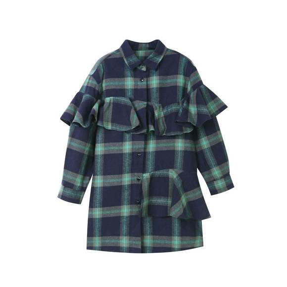 NEW JNBY kids plaid front ruffle dress in navy/green - Picture 1 of 1